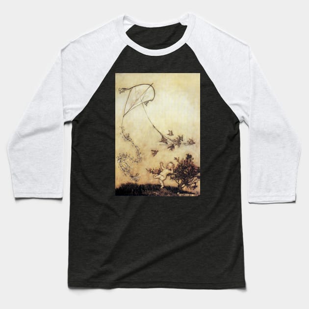 Birds grab Peter's Kite - Peter Pan in Kensington Gardens Baseball T-Shirt by forgottenbeauty